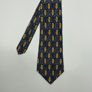 RBM Grey Gold Medallion Silk Necktie Mens One Size